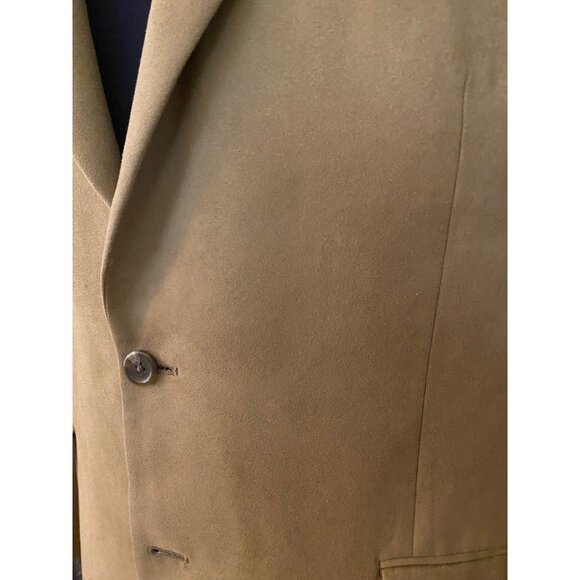 Chaps Mens 44L Tan Vegan Suede Blazer Two-Button Sport Coat Fall Academia Jacket - Picture 7 of 16